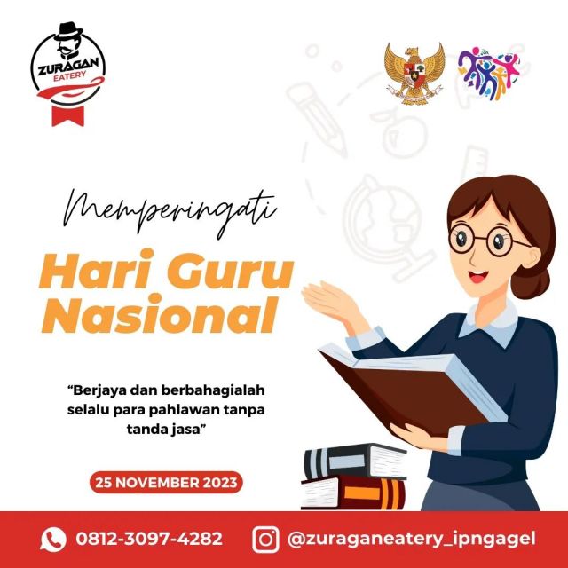 "Seorang guru seperti lilin yang menghabiskan seluruh hidupnya dalam memberikan cahaya kepada banyak siswa. Selamat Hari Guru!"
.
Informasi & Reservasi:
📱: 0812-3097-4282 / 0819-1815-7445
IG : @zuraganeatery_ipngagel

📍Lokasi : Jl. Ngagel Jaya Indah No.4-18, Bratajaya, Kec. Gubeng, Surabaya
_._._._._._._._._._

#food #kuliner #nusantara  #cafesurabaya #kulinersurabaya #surabayahits #surabayakuliner #kulinerinternasional #zuraganeatery #by #zirihotelsgroup #tourism #nationalday #hariguru #nasional #2023 #indonesia